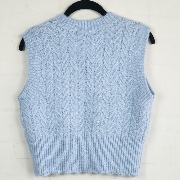 Zara Cable Knit Sweater Vest Preppy Cozy Wool Alpaca Blend Light Blue Small - Picture 6 of 13